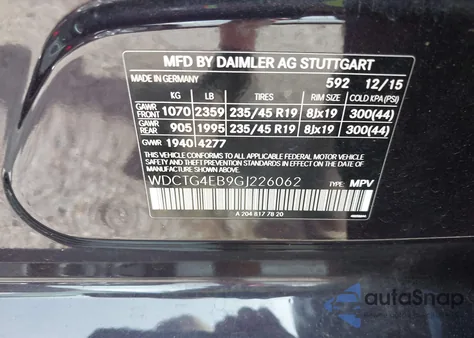 2016 Mercedes-Benz Gla 250 из США, поврежденный, VIN WDCTG4EB9GJ226062